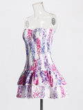 Holiday Style Dress 2025 Summer New Breast-Print Body-Wearing Short Skirt Girl With Lotus Leaf Side