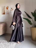2024 New Large Swing Sleeves To Close The Waist Thin Solid Color Long Sleeve Design Feel Dress