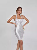 Babes Hanging Neck Tightening Tape Dress High-End Famous Net Yarn Splicing Dinner Dress
