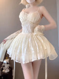 French Ball Gown Spaghetti Straps Holiday Dress White Birthday Dresses Birthday Outfits SD1291