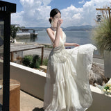 Seaside Vacation Show Back Dress Super Fairy Dress Travel Sling Dress Women's Summer