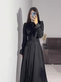 2024 New Waist-Skinny Strap Solid Color Long-Sleeved Dress Design Dress Dress Woman