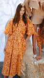 2024 New Collar Lantern Sleeve Single Buckle Belt To Collect Waist Long Dress Dress Woman