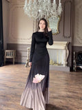 Autumn New Famous Wind Dye Repair Gradient Pressure Folding Long Dress Woman