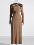 Mengchen's Same Temperament Style Dress 2025 New Hollow Metal Button Solid-Colored Dress Woman