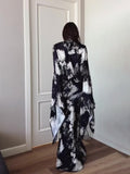 Spring Repair With Ribbon Densate Printing Irregular Design Long Dress