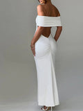 White Ruched Off Shoulder Backless Bodycon Elegant Cocktail Party Gown Maternity Photoshoot Baby Shower Maxi Dress Maternity