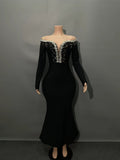 Fashion Design With Long-Sleeved Diamond Banded Dress Dress For Party Party Women's Evening Dress