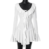 Women's 2024 Lotus Leaf Edge Tie Rope Horn Sleeve Dress DJPT