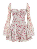 Lace New French Lightweight Heavyweight Short Dress Horn Sleeve Fish Bone Printed Dress Sexy Spice Girl HZ0628