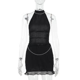 Summer Sexy Pearl Chain Hanging Neck Back Dress Suit DJPT