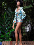 Clustered Swimsuit Women's Print Bikini Long-Sleeved Swimsuit Hot Lady Swimsuit DJPT