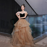 Word Shoulder Evening Dress Woman 2025 New Art Exam Graduation Evening Dress Dress Spring Temperament Banquet Dress