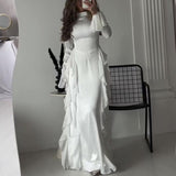 Women's Clothing Autumn 2024 Round Collar Horn Sleeve Temperament High-Waisted Splicing Tie With Dress Woman