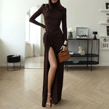 And Winter Fashion Sexy High Open Fork Strap Bag Hip Dress New Hottie High-Collar Dress
