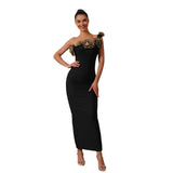 2024 Design-Sensitive Three-Dimensional Golden Flower Sleeveless Banded Dress Party Dinner Dress Dress