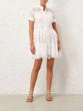 Retro Court Style Dress 2025 Spring New Heavy Industry Court Wind Hollow Waist Short Dress Woman