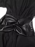 Temperament Sister Style Dress Woman 2025 Summer High-Grade Folded Long Sleeve High-Waisted Leaf Side Short Dress Women's Dress