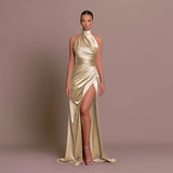 Summer New Temperament Collar Dress Hanging Neck Sleeveless Open Fork Thin Dress Dress Dress DJPT
