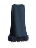 Dress 2025 Summer New High-End Feeling Sleeveless V-Necked Cowboy Splicing Feathers Short Dress Dress Woman