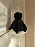 A line Strapless Velvet Black Holiday Dress Travel Vacation Dresses Short Birthday Dress SD1257