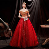 2025 New Dry Verted Gold Red Bride Wedding Toast Solo Stage Performance Evening Dress