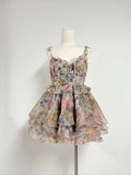 Niche 2024 Summer New Sling With Sling Bow Prints Short Princess Skirt
