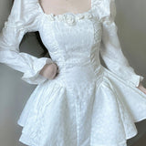 Gown Square Neckline White Lace Holiday Dress Birthday Dresses Birthday Outfits SD1241
