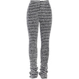 Knitted Striped Sexy Trousers Women Summer Fashion High Waist Pickpoo Slacks DJPT