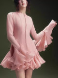 2025 Long-Sleeved Dating Dress Lotus Edge Cut Dress White Short Dress
