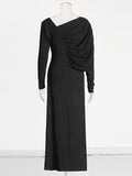 Temperament Commuting Style Dress 2025 Spring New V Collar Folded Asymmetric Waist Long Dress