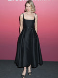 Fashion Goddess Temperament Sexy Sling Square Straight Color Swing Hepburn Dress Dress