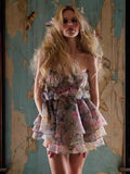 Niche 2024 Summer New Sling With Sling Bow Prints Short Princess Skirt