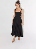 Summer New Simple Sexy Solid Color Shoulder Strap Repair Medium Long Dress