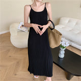 Red Seaside Holiday Sling Dress Women's Summer 2024 New Temperament Loose 100-Folded Long Dress Super Fairy
