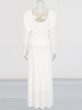 Retro High-End Solid-Colored Dress Dress 2025 Summer Round-Neck Long-Sleeved Waist Design Dress Dress Dress