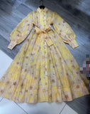 Autumn And Winter New Australian Tide Brand Retro Court Lantern Sleeve Single Buckle Floral Open Shirt Long Dress