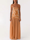 Personality Embroidery Beads Spliced Braided Dress Woman 2025 Summer New Open-Back Open Fork Waist Dress HZ0628