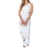 Summer New Slanted Shoulder-Lexed Shoulder-Lexted Sexy Irregular Lotus Leaf Side Skirt