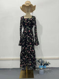 2024 New Chiffon Rose Lotus Leaf Sleeve Temperament Splicing Irregular Joint