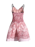 Women's Dress 2025 Spring New Women's Dress Slings Breasts Printed Waist Lotus Leaf Side Short Skirt