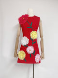 Fashion Niche Three-Dimensional Decorative Dress 2025 New Flower Slim Round Neckless Midsleeveless Mid-Dress
