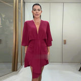 Summer New Women's Fashion V-Neck Simple Irregular Dress