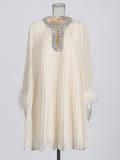 Court Niche Design Mid-Term 2025 New Diamond-Coated Collar Hollow Long-Sleeved Ostrich Wool Dress