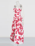 Printed Bosom Dress 2025 Summer New Fashion Pressure Folds Thin Sexy Open Fork Dress