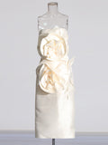 Dress Dress 2025 New Three-Dimensional Flower Open Fork Solid Color Repair Kite Summer Long Dress