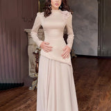 Women's Autumn Half-High Collared Velvet Decorated High-Waist Temperament Splicing Skirt