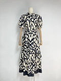 Niche 2025 Autumn New Scarf Neckline Short-Sleeved Lotus Side Splicing Print To Collect Waist Long Dress Dress Woman