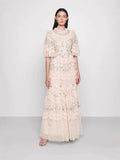 Summer British Tide Fairy Embroidery Flower Lotus Leaf Sleeves Wood Ear Goddess Net Yarn Cake Dress Dress