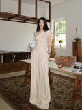 Sanguan 25 New Apricot-Color Collar Top + Wide-Legged Tug Trousers Casual Set